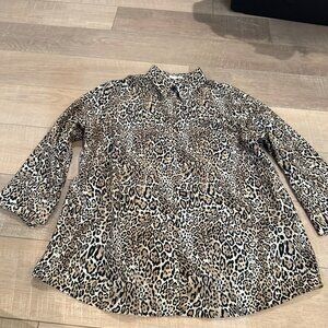 CHICOS CHICO'S WOMENS 3/4 SLEEVE CHEETAH PRINT BUTTON SHIRT SIZE 3 US SIZE 16